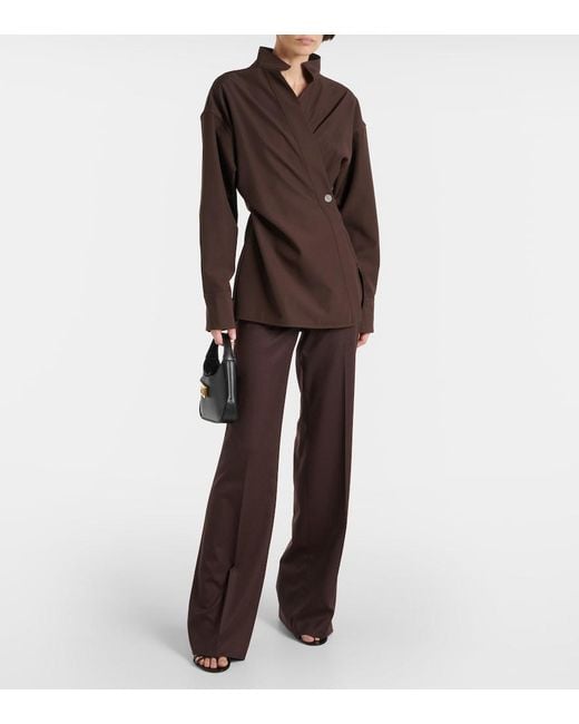 Ferragamo Brown Wrap Wool Shirt