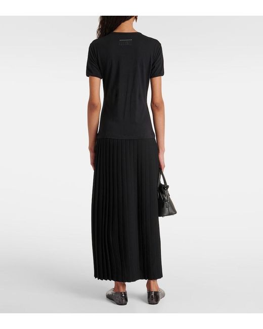 MM6 by Maison Margiela Black Pleated Cotton Midi Dress