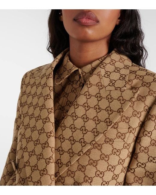 Gucci Brown Gg Canvas Double-Breasted Blazer