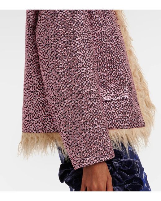 Dries Van Noten Purple Jacke Aus Jacquard Mit Faux Fur