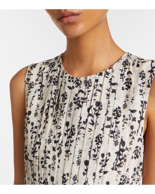 Max Mara Natural Embellished Floral Cotton Voile Midi Dress