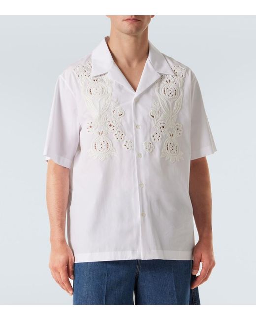 Valentino White Embroidered Cotton Poplin Bowling Shirt for men