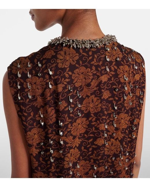 Dries Van Noten Brown Floral Embellished Georgette Midi Dress