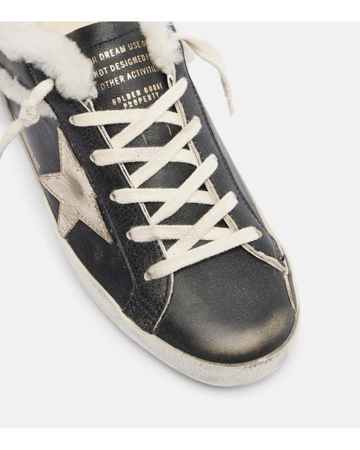 Golden Goose Deluxe Brand Black Super-Star Shearling-Trimmed Leather Sneakers