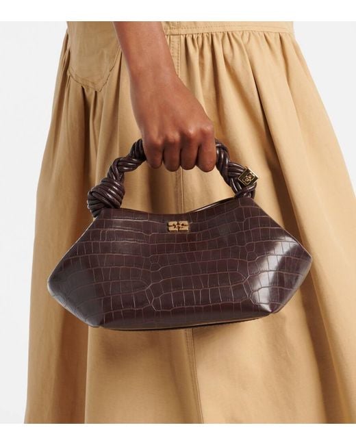 Ganni Black Bou Small Croc-Effect Tote Bag