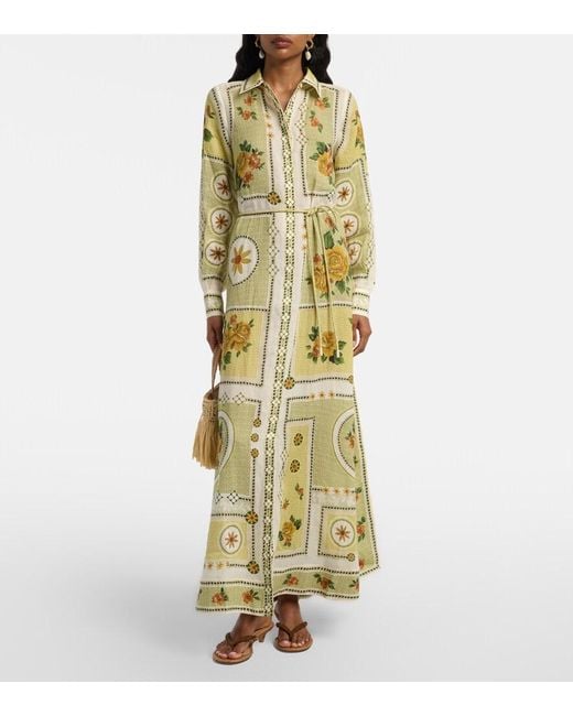 ALÉMAIS Metallic Dixie Belted Printed Ramie Shirt Dress
