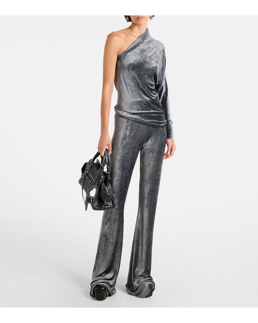 Rick Owens Blue Diana One-Shoulder Velvet Top