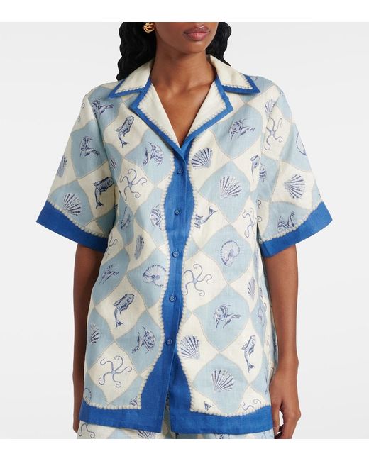 ALÉMAIS Blue Pia Printed Linen Shirt