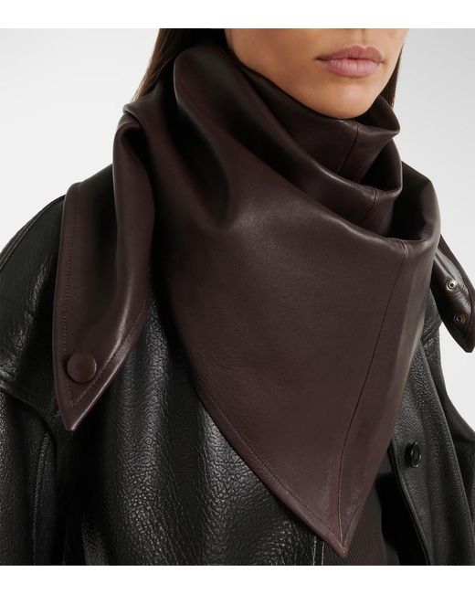 Nour Hammour Black Draped Leather Hood