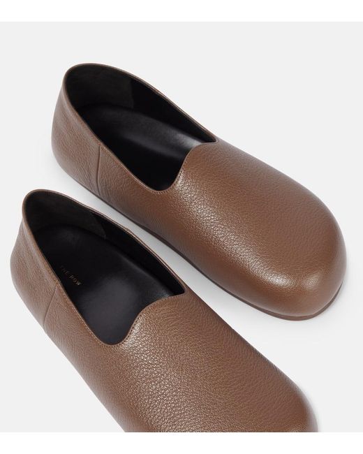 The Row Brown Hugh Leather Slip-On Shoes