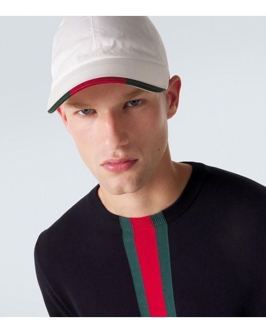 Gucci White Web Stripe Cotton-Blend Baseball Cap for men