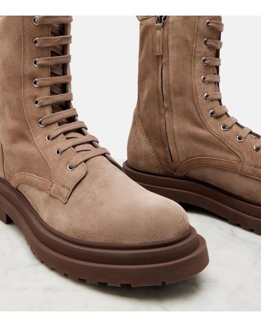 Brunello Cucinelli Brown Suede Lace-Up Boots