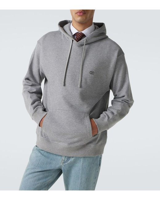 Valentino Gray Vlogo Cotton Jersey Hoodie for men