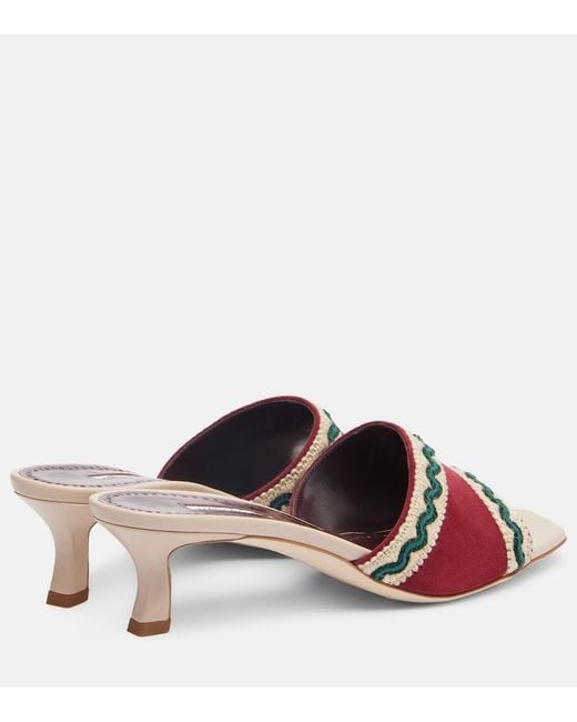 Manolo Blahnik Marebis 50 Embroidered Suede Mules