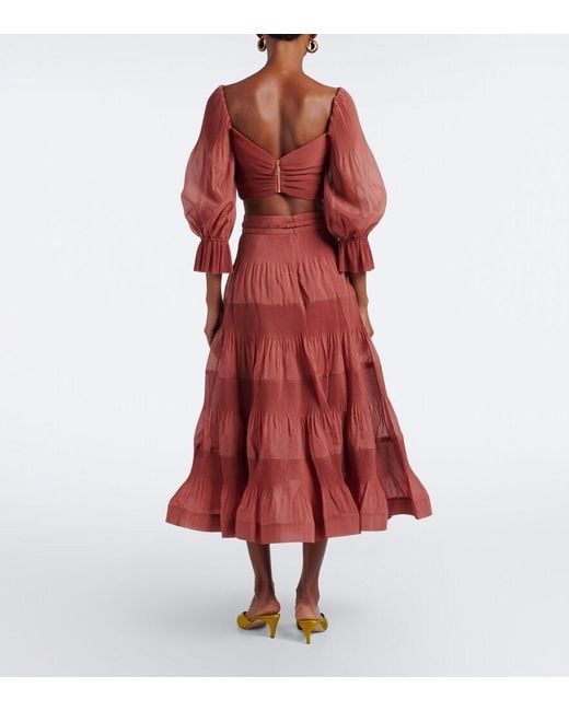 Zimmermann Pleated Tiered Midi Skirt