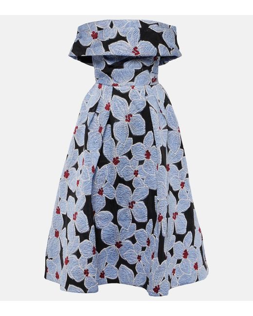 Rebecca Vallance Blue Georgina Floral-Embroidered Midi Dress