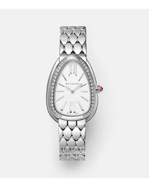 BVLGARI White Serpenti Seduttori Watch With Diamonds