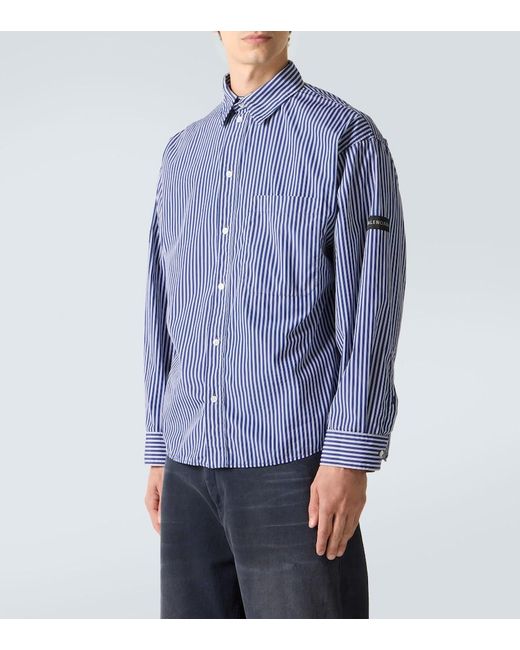 Balenciaga Blue Striped Cotton-Blend Poplin Shirt for men