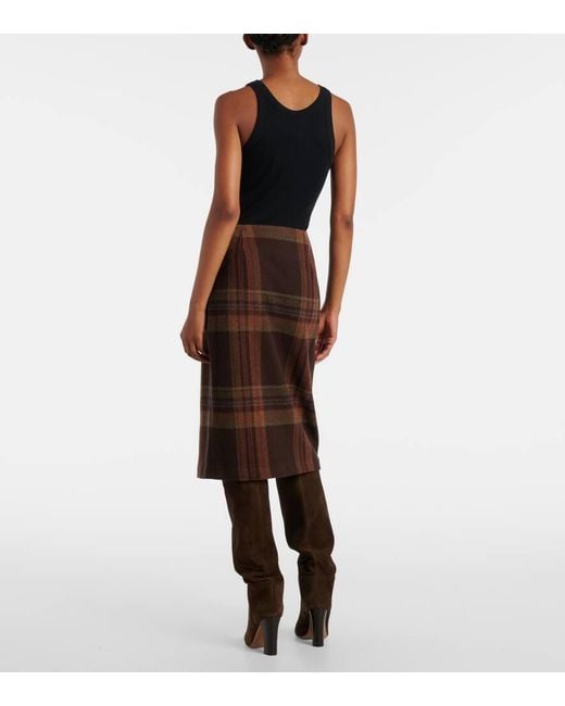 Polo Ralph Lauren Brown Plaid Wool-Blend Midi Skirt