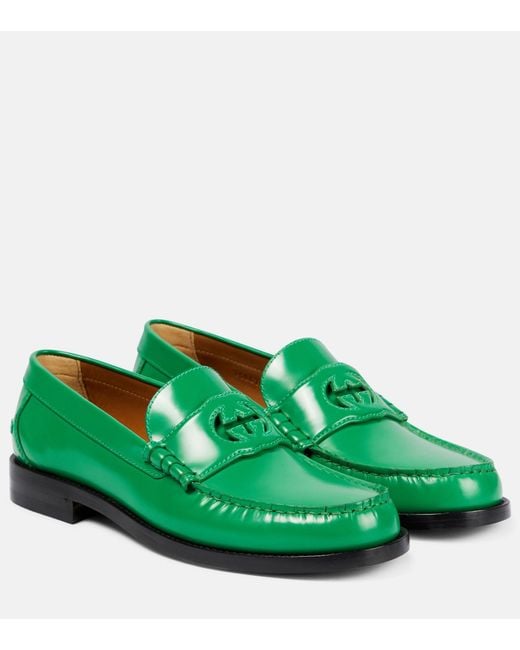 Gucci Green Interlocking G Leather Loafers