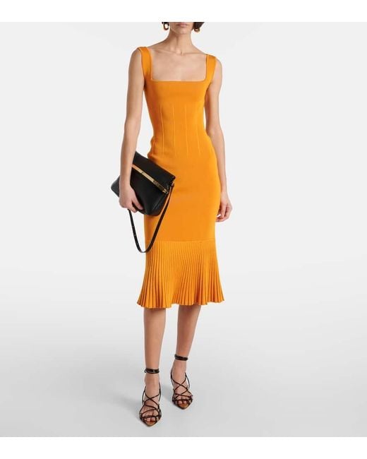 Galvan Yellow Atalanta Knitted Midi Dress