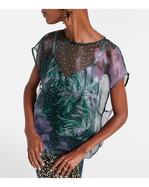 Dries Van Noten Blue Printed Silk Organza Top