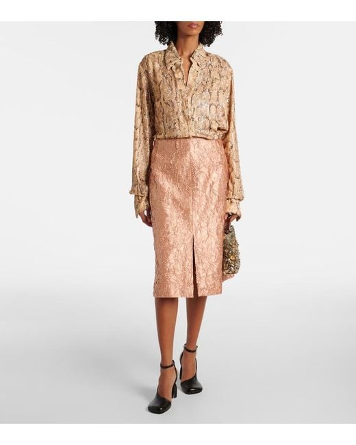 Dries Van Noten Pink Lame Midi Skirt
