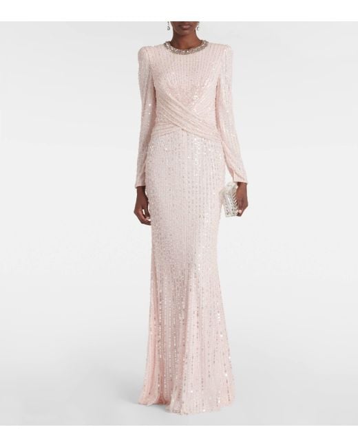 Jenny Packham Natural Macelline Sequined Gown