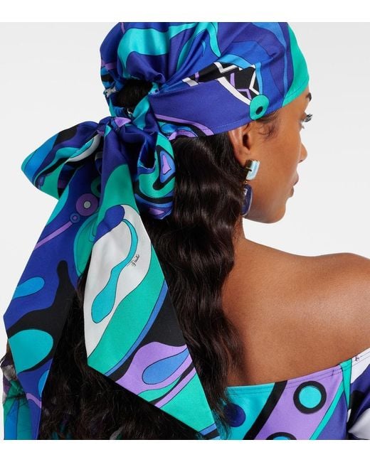 Emilio Pucci Blue Iride Silk Twill Head Wrap