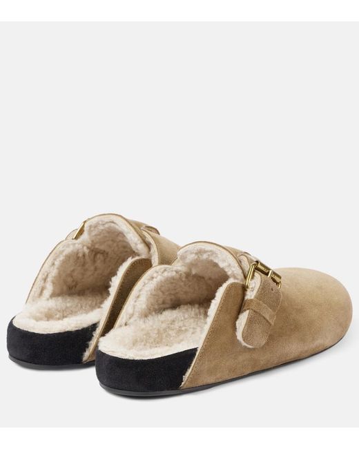 Isabel Marant Natural Mirvin Shearling-Lined Suede Clogs