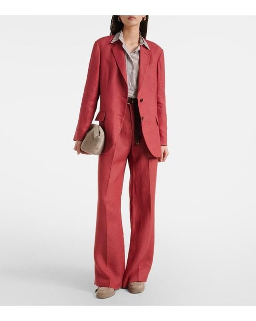 Brunello Cucinelli Red Hemp And Linen Wide-Leg Pants