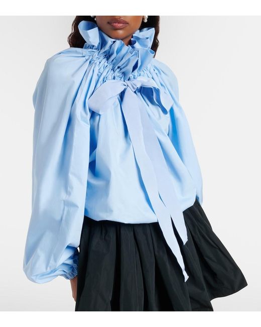 Patou Blue Tie-Neck Cotton Blouse