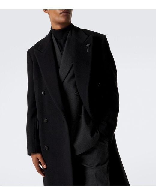 Lardini Black Double-Breasted Virgin Wool Coat for men