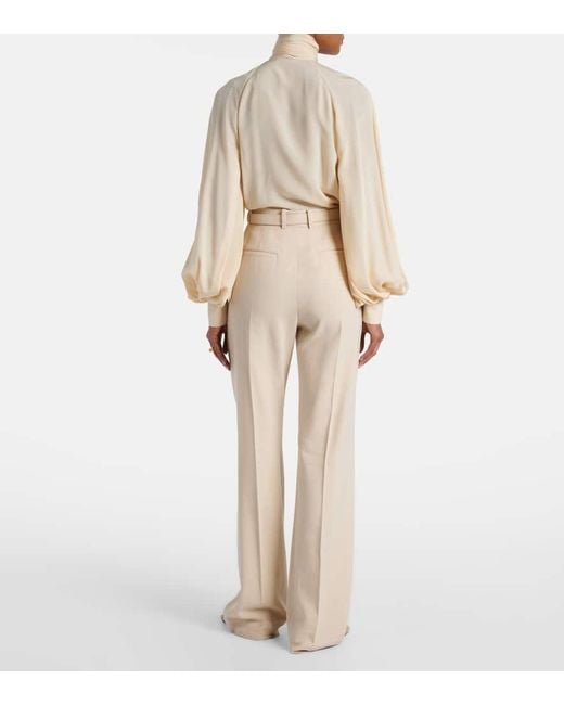 Loro Piana Natural Belted Linen And Wool Straight Pants