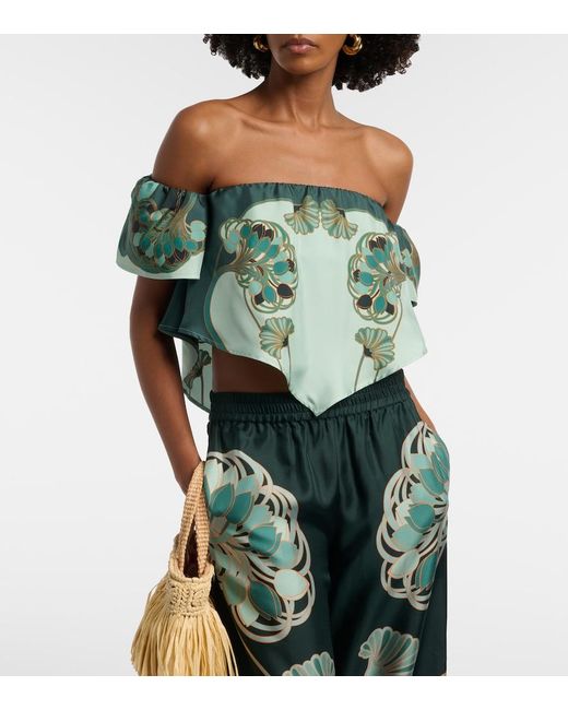 LaDoubleJ Green Sand Dollar Printed Silk Top