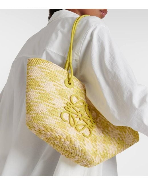 Loewe Yellow Anagram Small Raffia Tote Bag