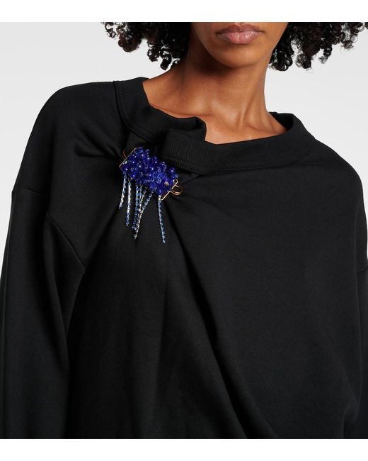 Dries Van Noten Blue Embellished Gathered Cotton Sweater