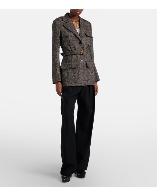 Chloé Black Belted Herringbone Wool-Blend Coat