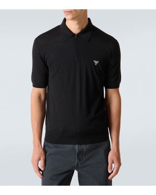 Prada Black Virgin Wool Polo Shirt for men
