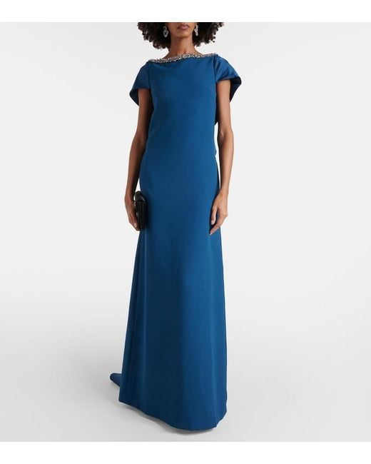 Safiyaa Blue Sallie Embellished Crepe Gown