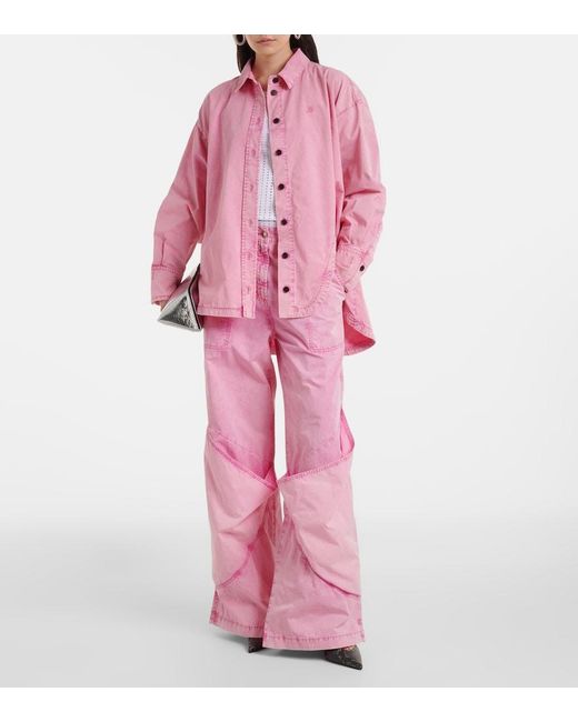 The Attico Pink Mid-Rise Cotton Canvas Wide-Leg Pants