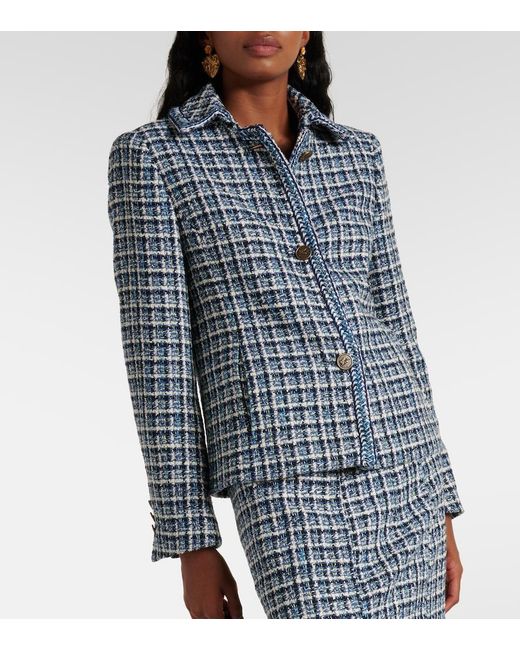 Etro Blue Cotton-Blend Tweed Jacket