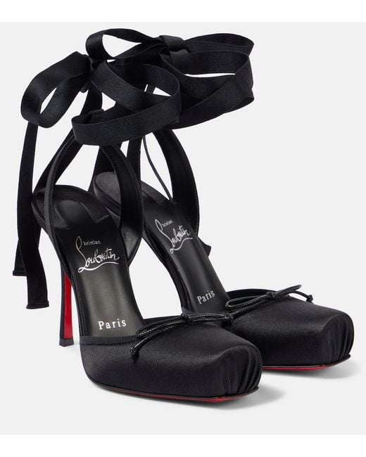 Christian Louboutin Black Cassia Lace Up 100 Satin Crepe Pumps