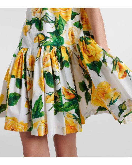 Dolce & Gabbana Yellow Floral Cotton Shirt Dress