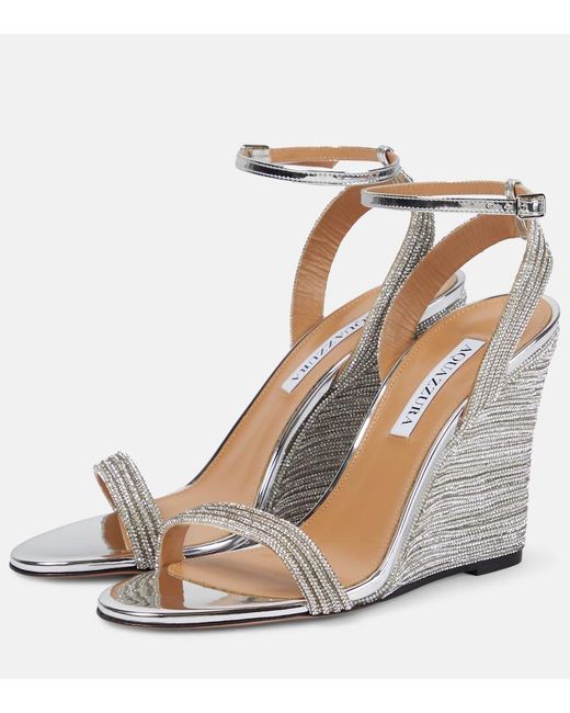 Aquazzura Metallic Wow Crystal 95 Wedge Sandals