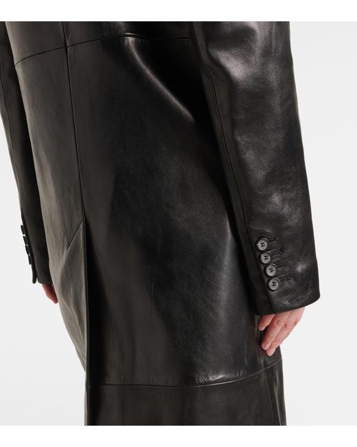Magda Butrym Black Double-Breasted Leather Coat