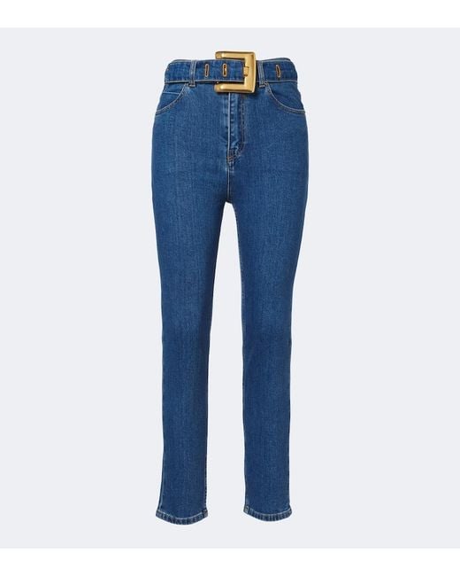 Balmain Blue Belted High-Rise Cropped Jeans