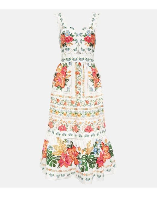 Robe Midi En Coton A Fleurs Farm Rio en coloris White