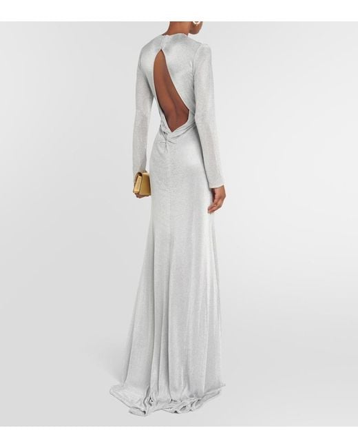 Costarellos Gray Cutout Gown