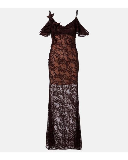 Self-Portrait Purple Off-Shoulder Lace Gown
